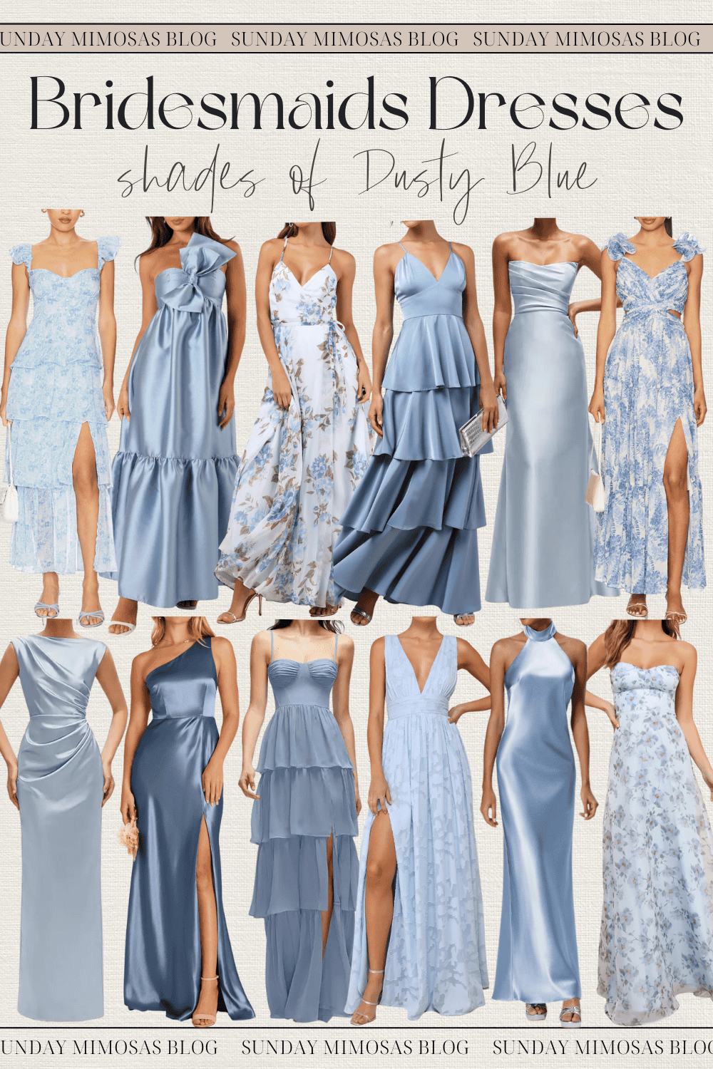 Shades of Dusty Blue Bridesmaids Dresses for Summer Wedding - Sunday Mimosas